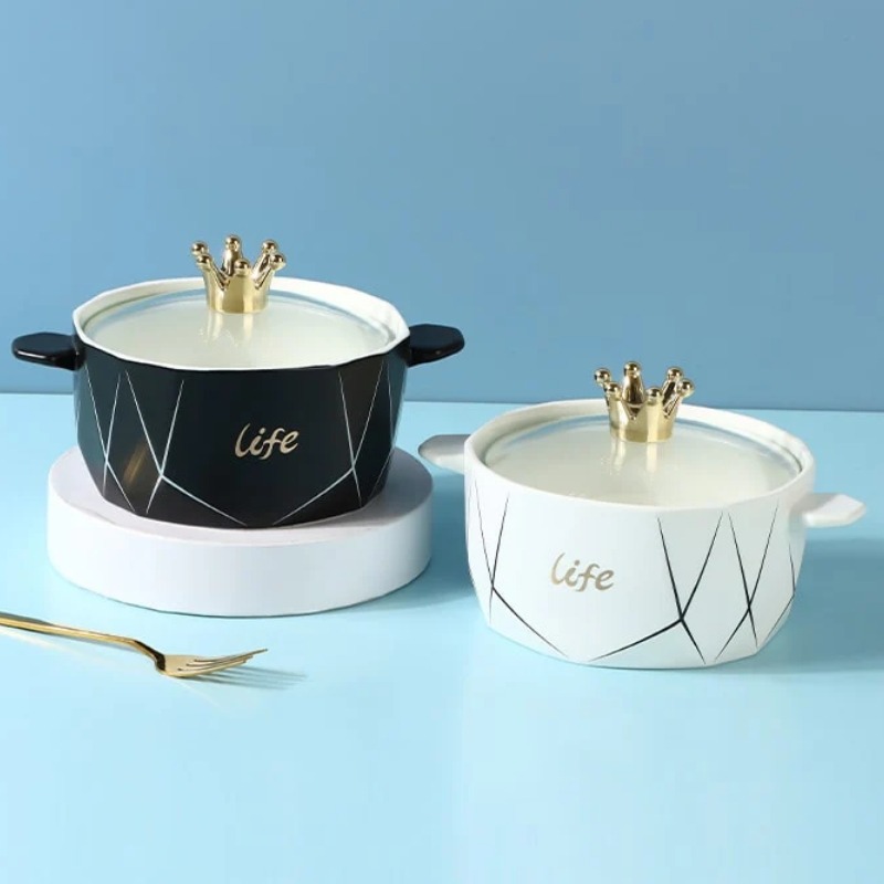 Mini Ceramic Serving Bowl with Glass Lid 1000ml
