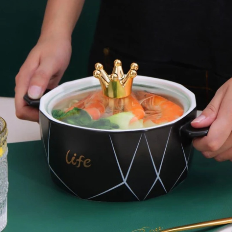 Mini Ceramic Serving Bowl with Glass Lid 1000ml