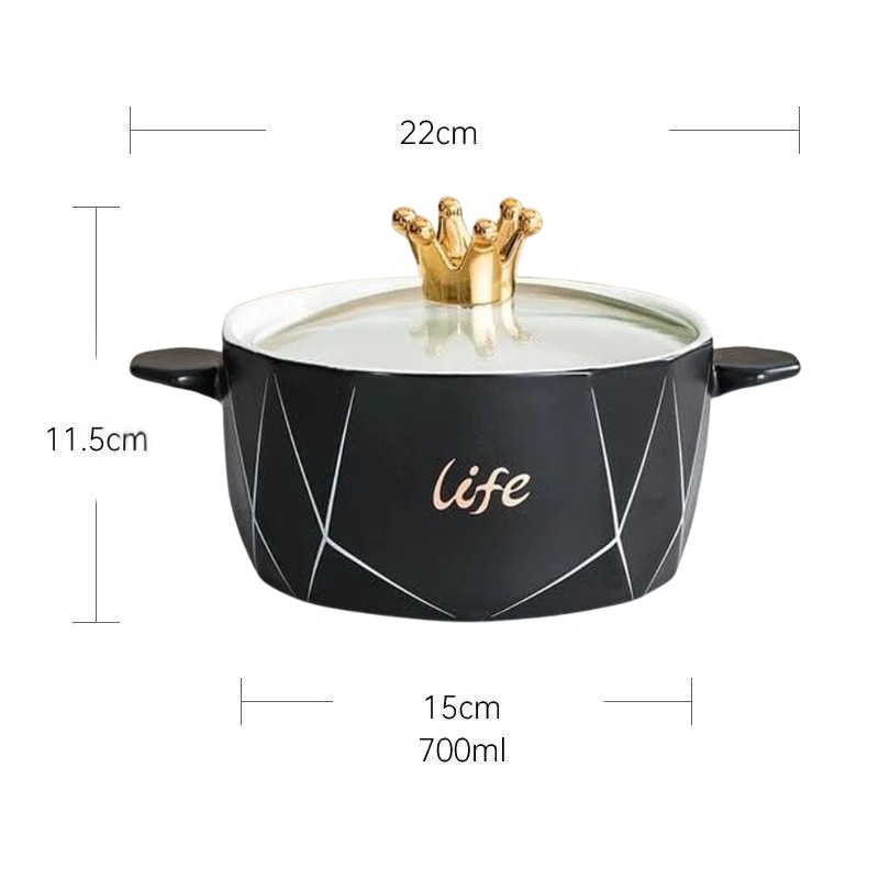Mini Ceramic Serving Bowl with Glass Lid 1000ml