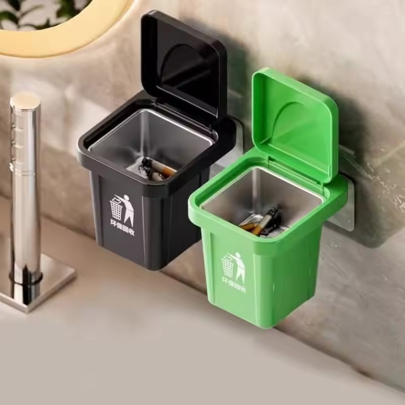 Elegant Wall Mounted Metal Ashtray And Waste Bin