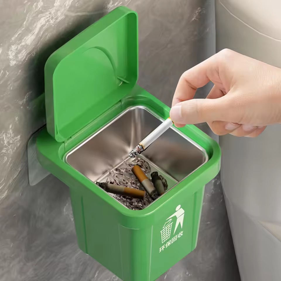 Elegant Wall Mounted Metal Ashtray And Waste Bin