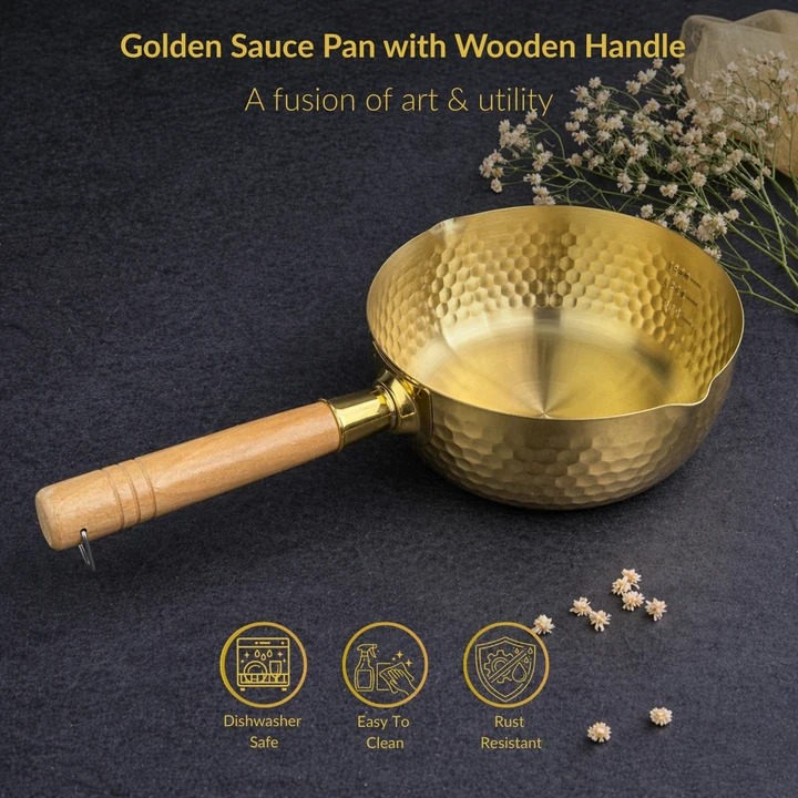 Golden Sauce Pan with Wooden Handle