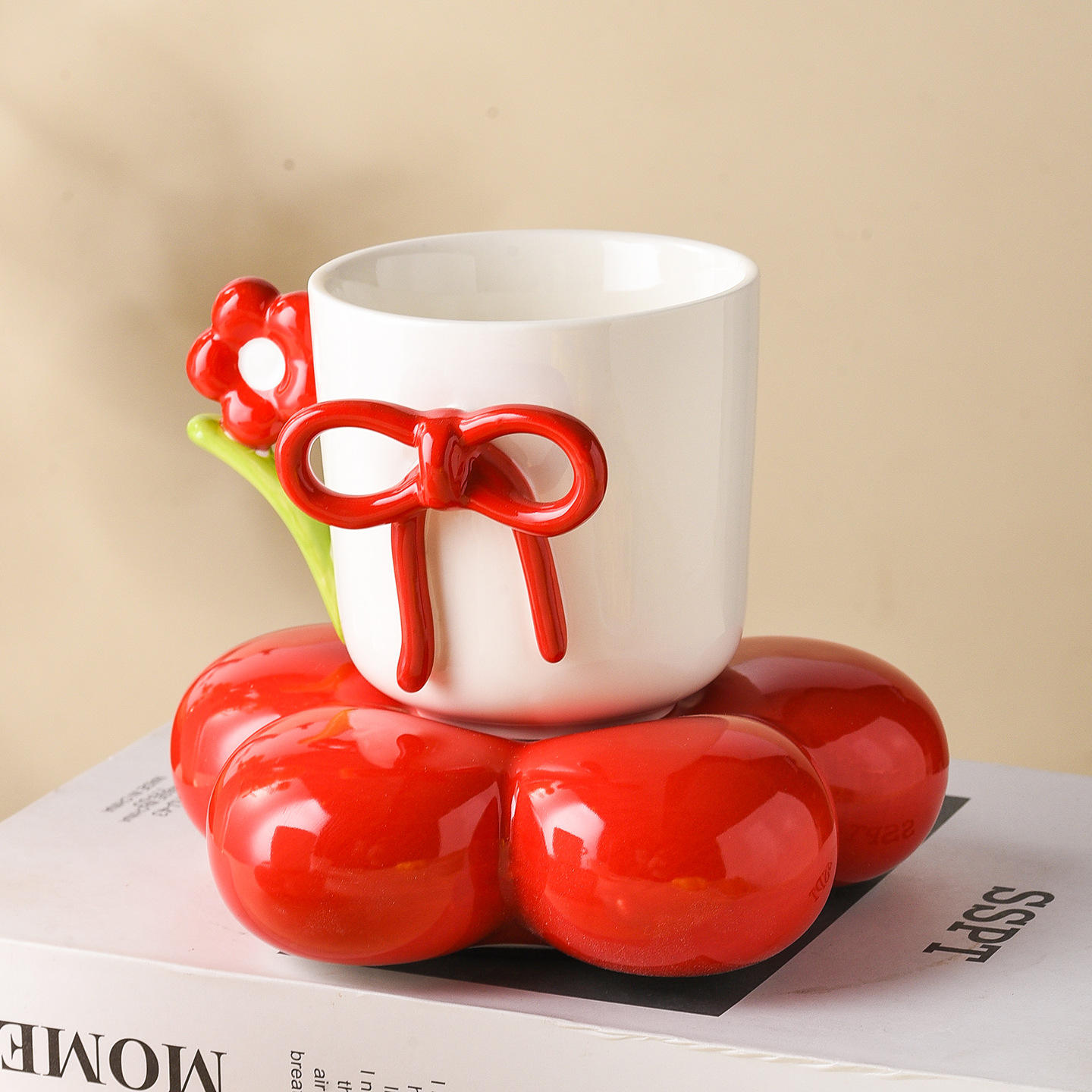 Creative Bow Ceramic Mug Home Flower Coffee Cup Saucer