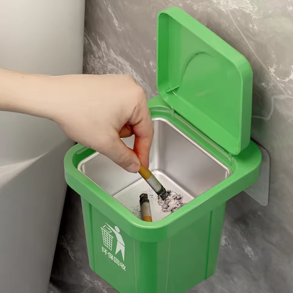 Elegant Wall Mounted Metal Ashtray And Waste Bin
