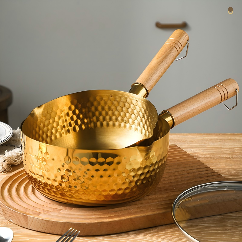 Golden Sauce Pan with Wooden Handle