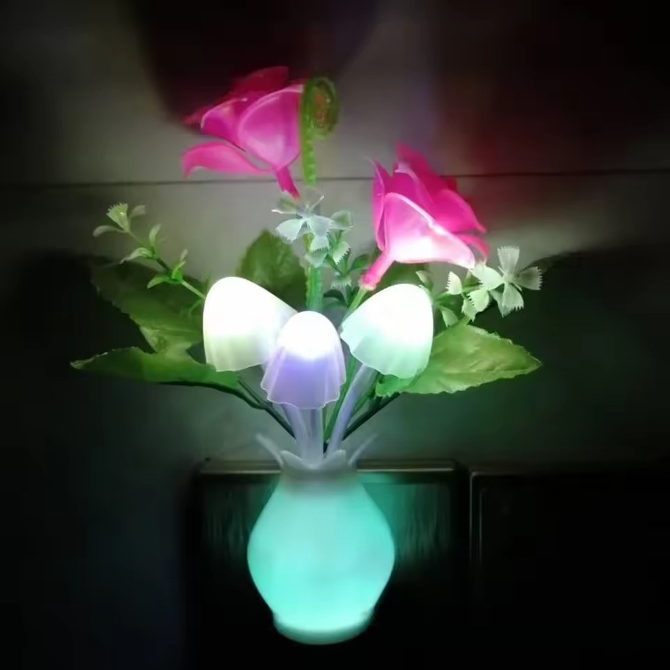 Plug-in Rose Flower LED Mushroom Night Light Lamp