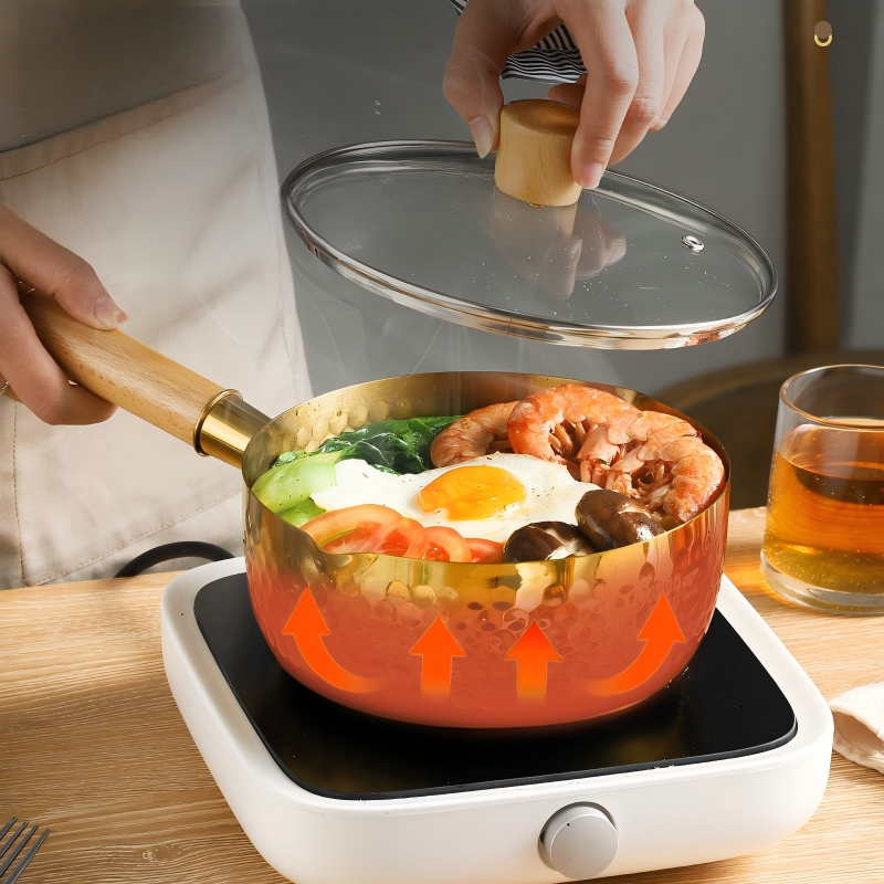 Golden Sauce Pan with Wooden Handle