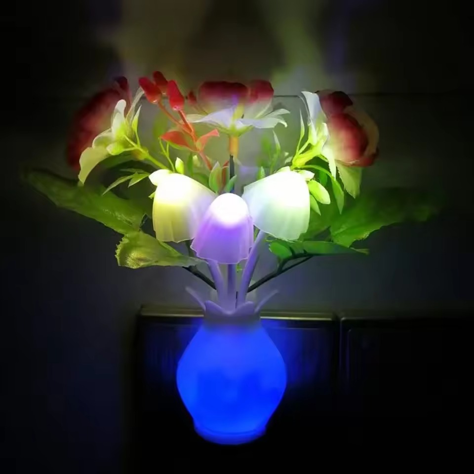 Plug-in Rose Flower LED Mushroom Night Light Lamp