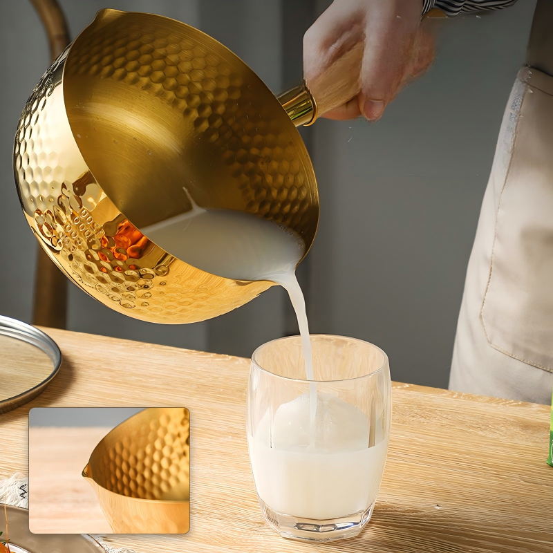 Golden Sauce Pan with Wooden Handle