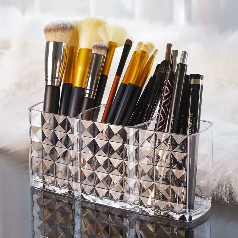 3 Compartments Acrylic Brush Holder