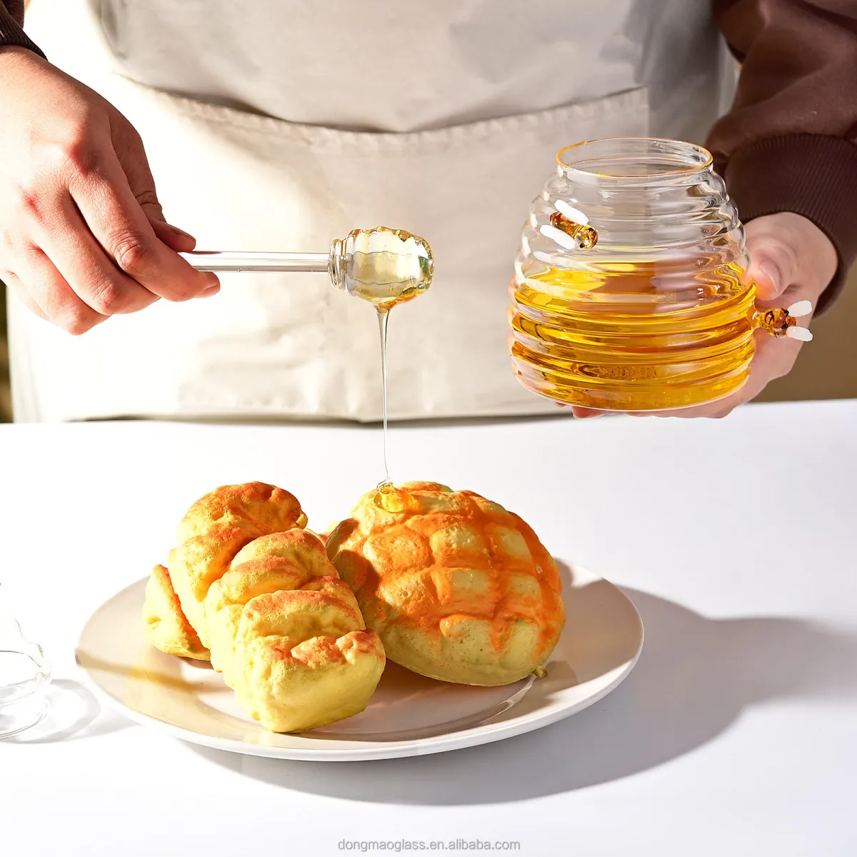 Glass Honey Jar With Wooden Stick (1pc)