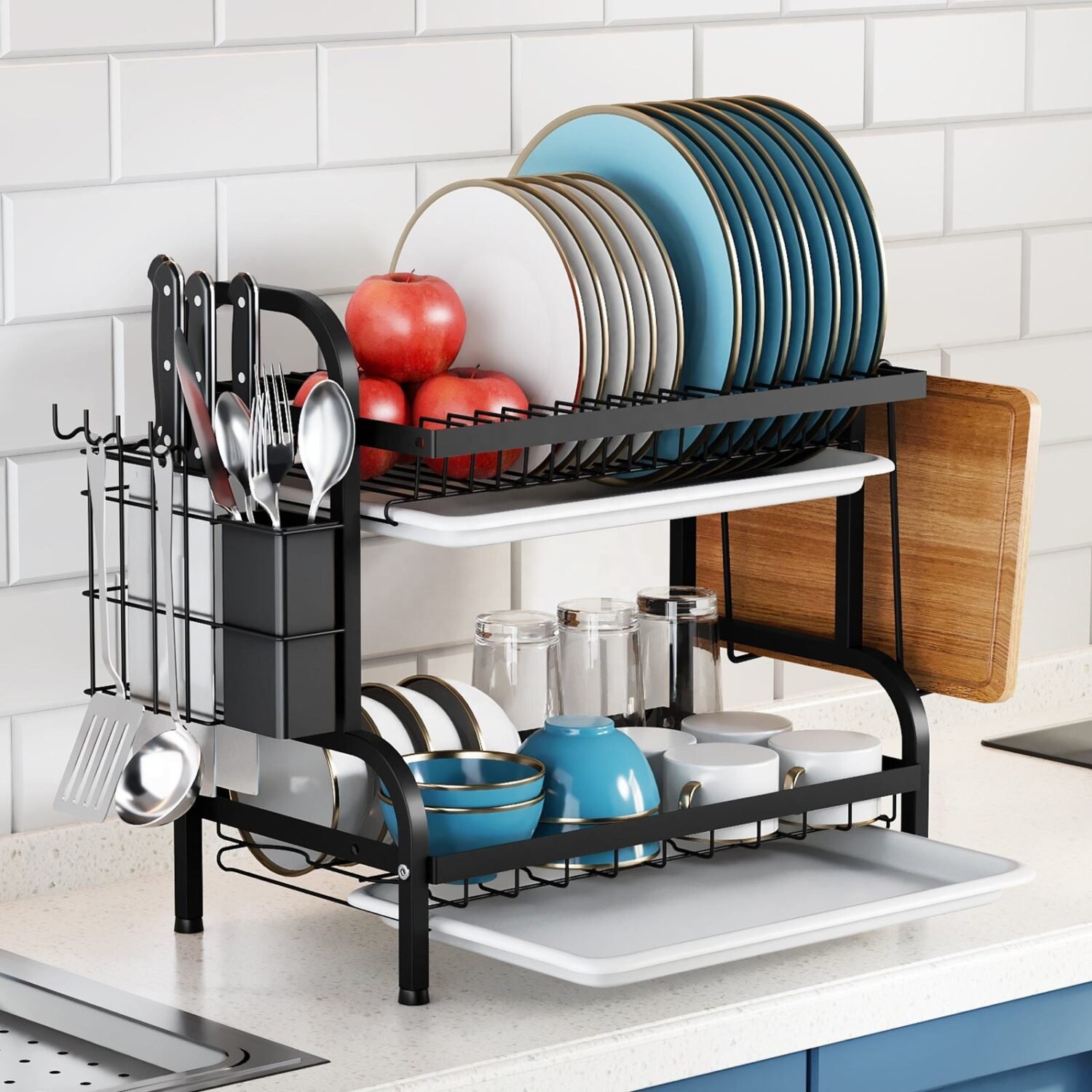 2-tier multi-layered dish drying rack