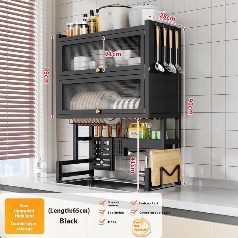 Double Layer Over The Sink Kitchen Sink Shelf Countertop Multifunctional Dish Drain Rack 85CM