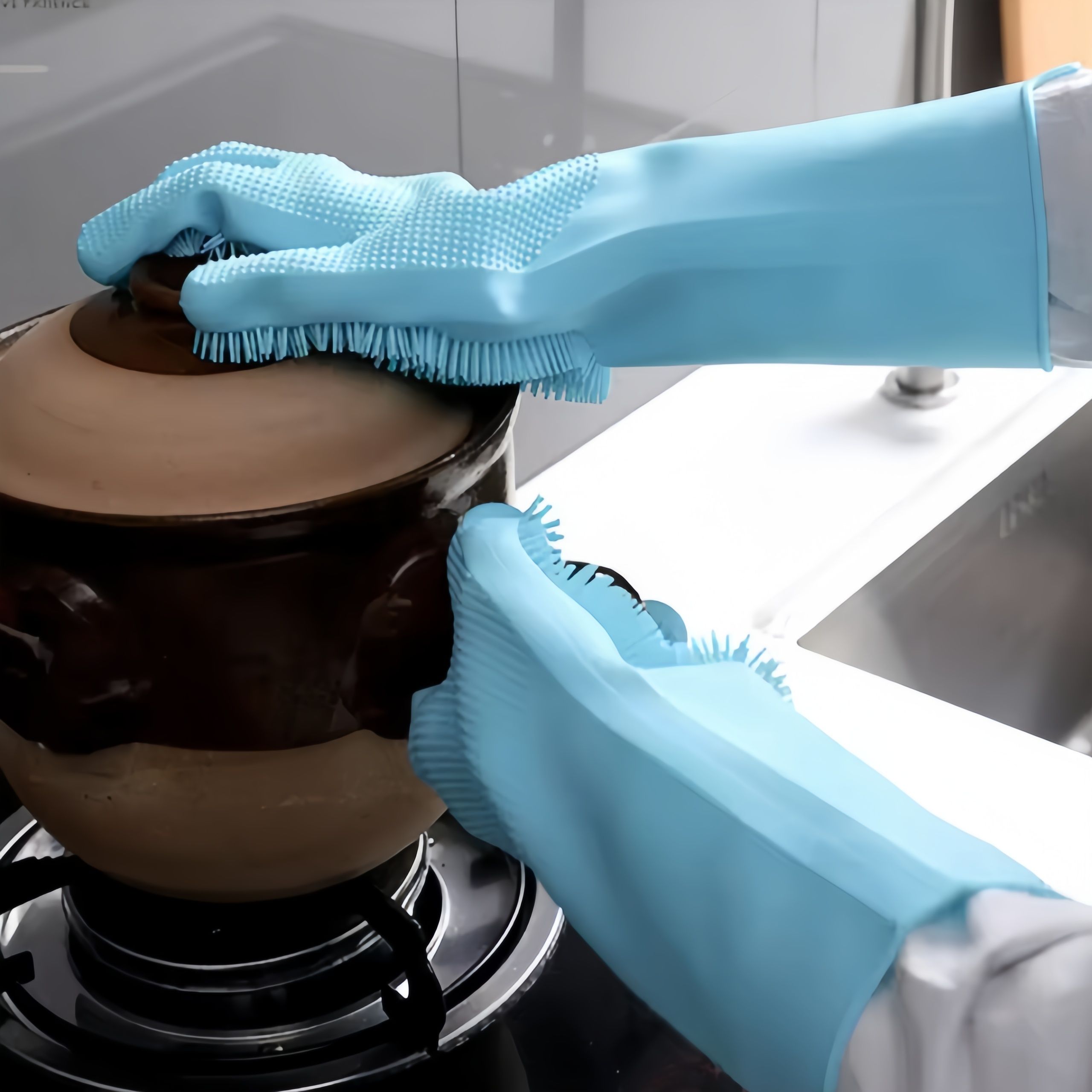 1Pair Silicone Cleaning Gloves Magic Dish Washing Rubber Sponge