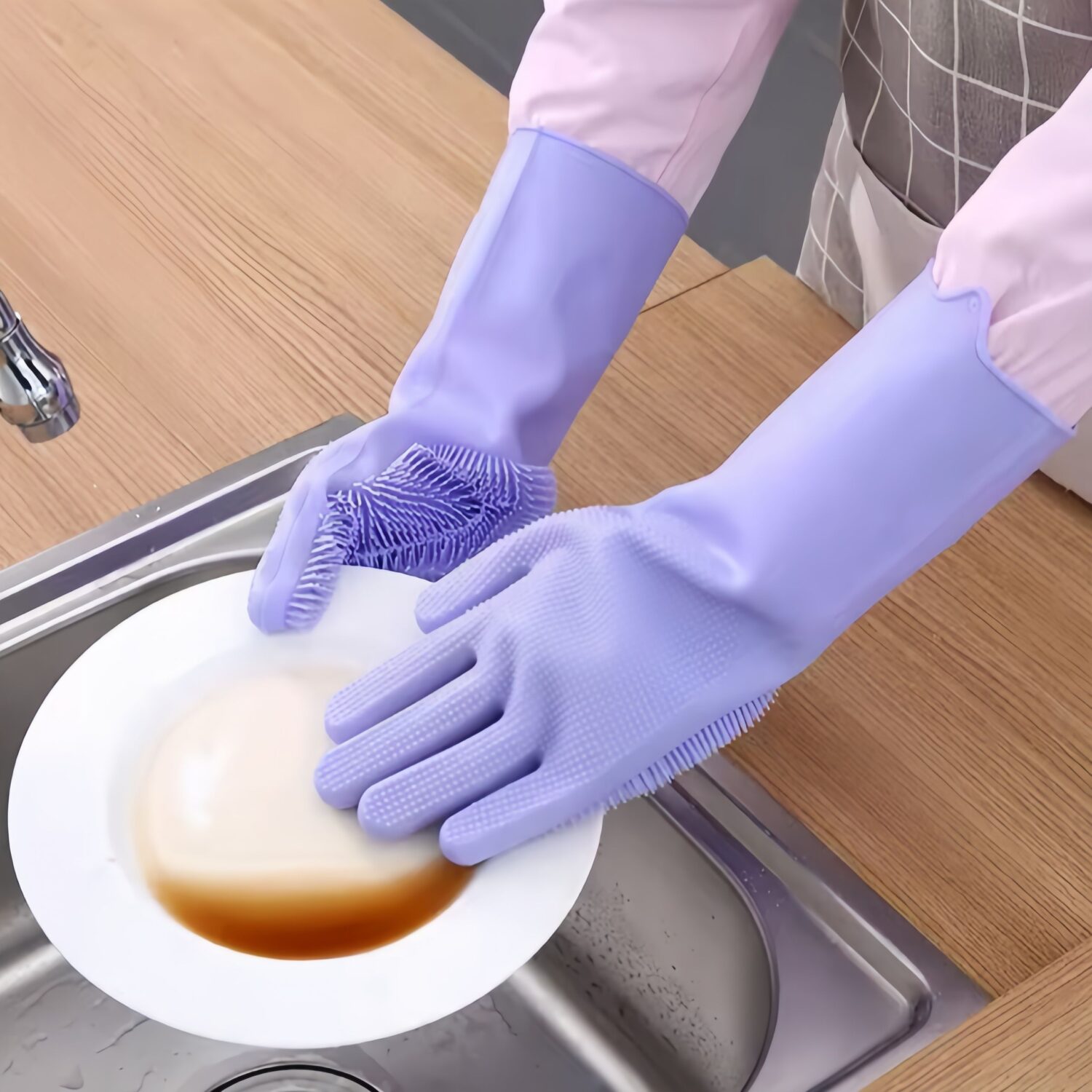 1Pair Silicone Cleaning Gloves Magic Dish Washing Rubber Sponge