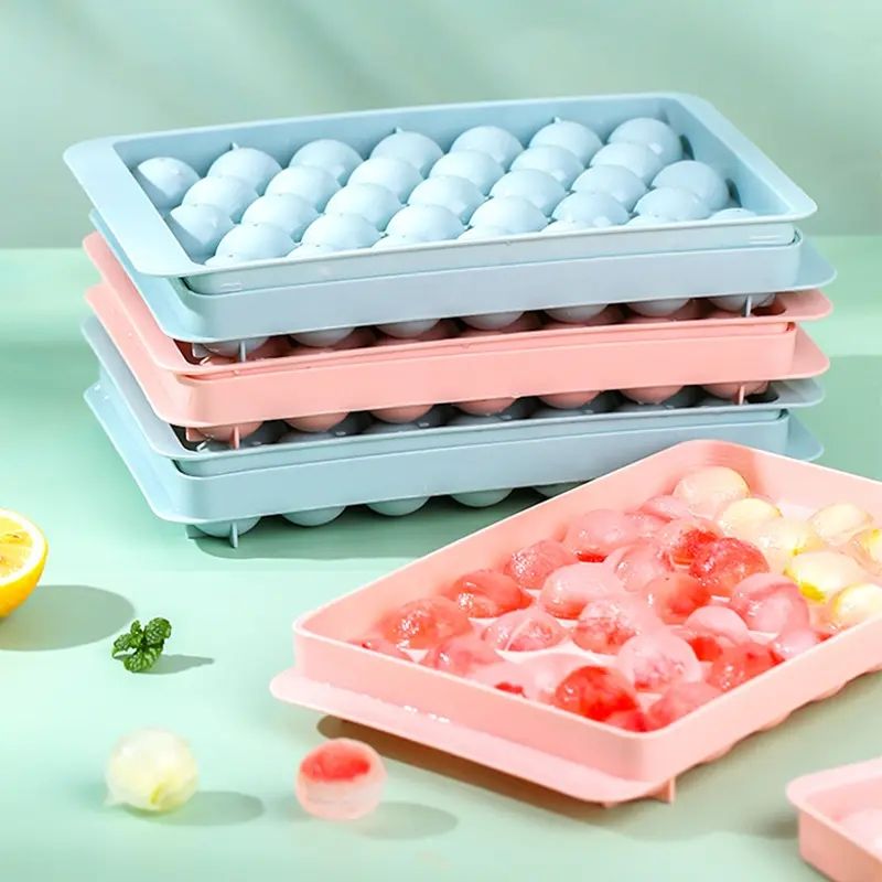 Plastic Mini Ice Ball Round Ice Cube Tray with Lid (LARGE)