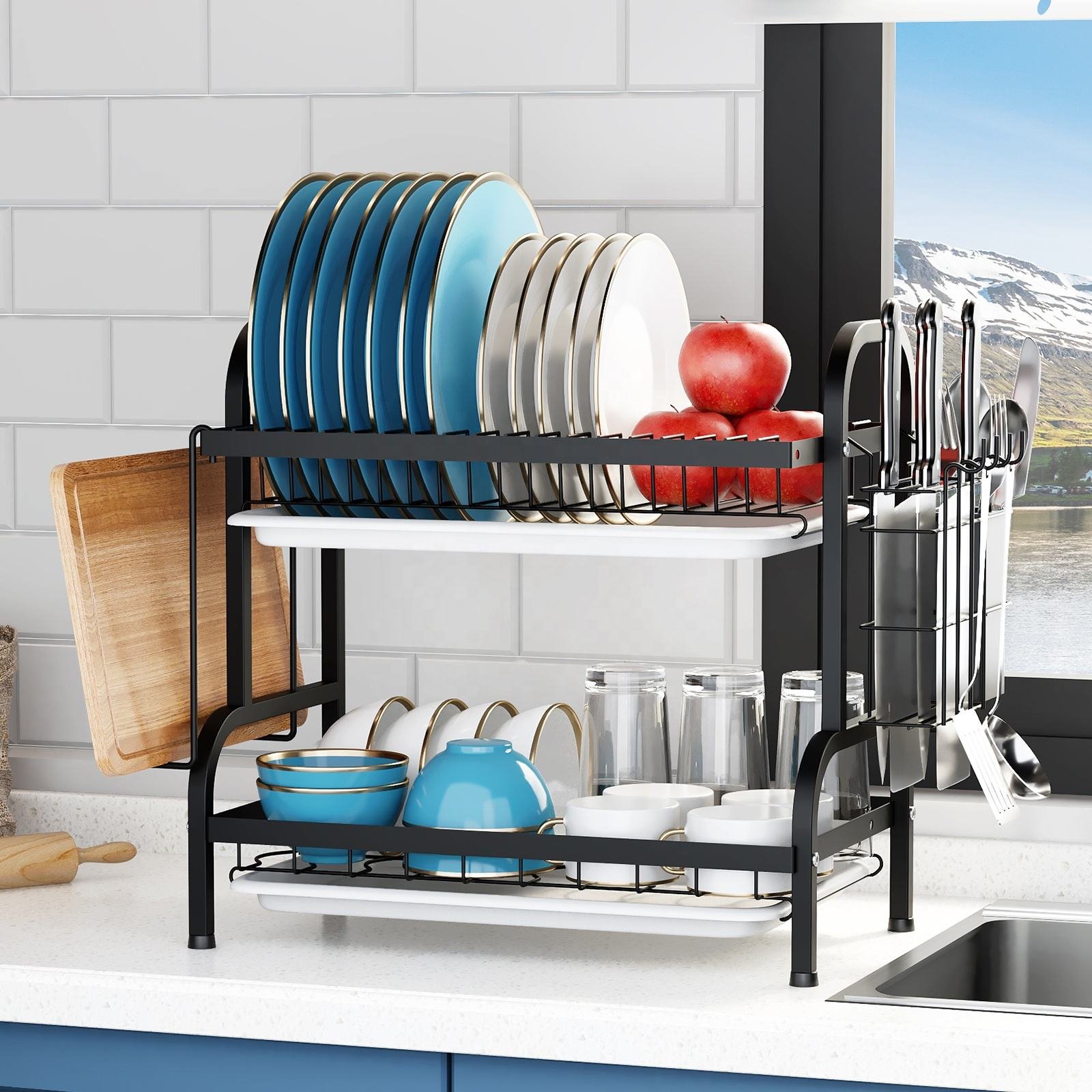 2-tier multi-layered dish drying rack