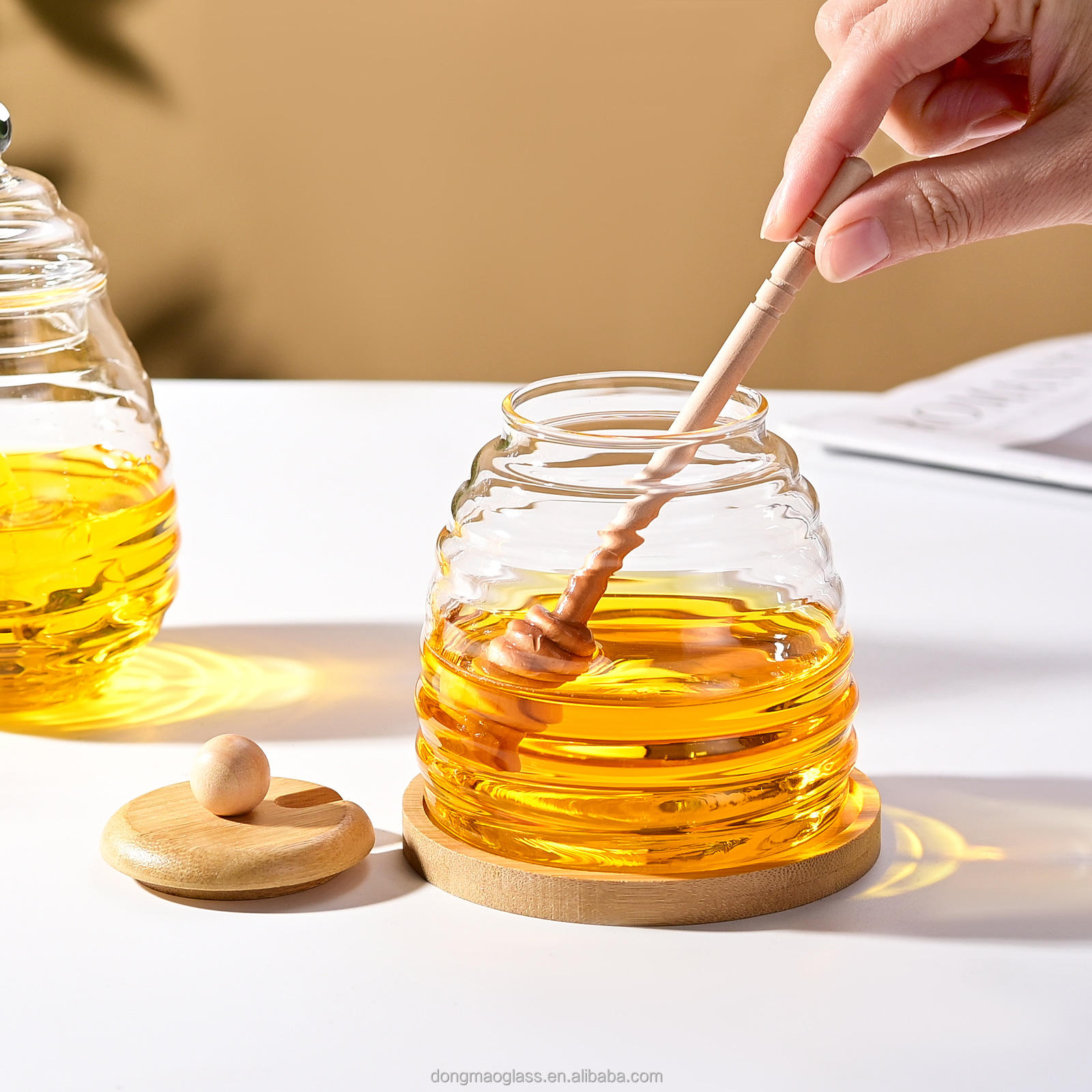 Glass Honey Jar With Wooden Stick