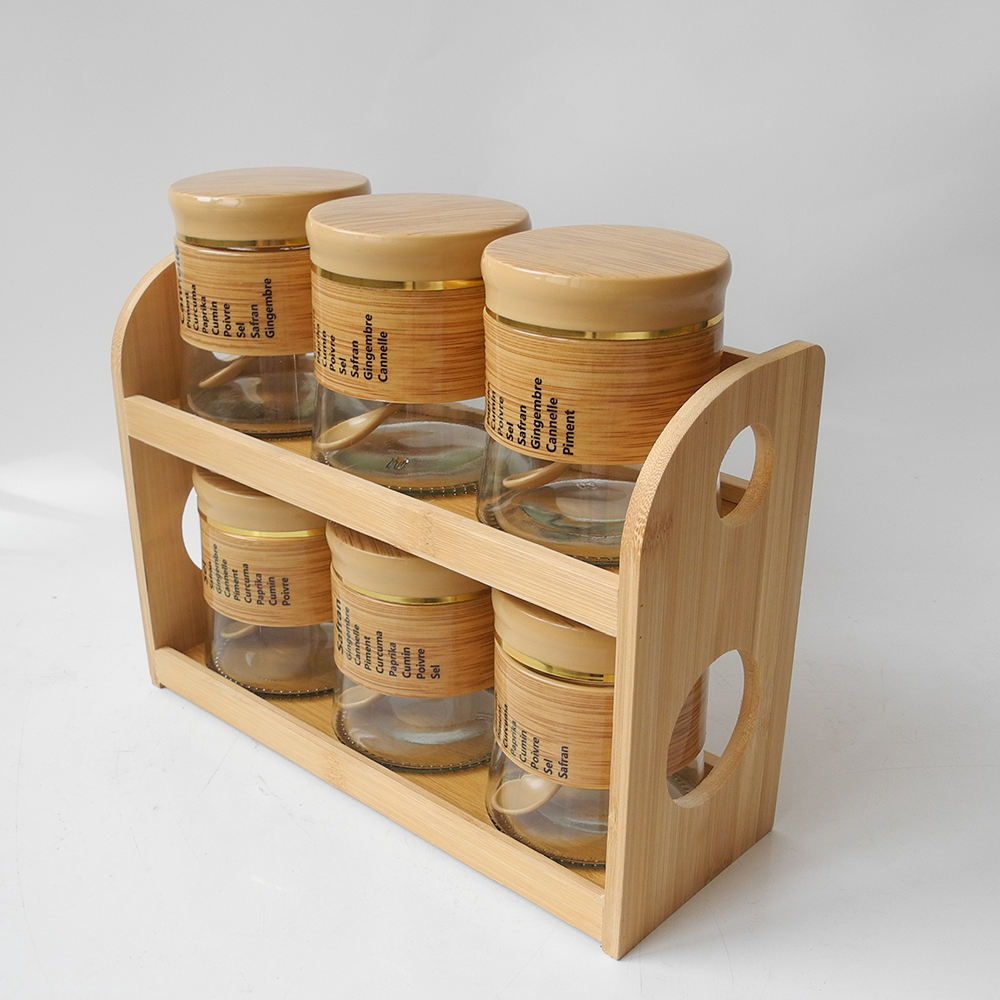 6 Pcs Glass Jar Set with Bamboo Rack