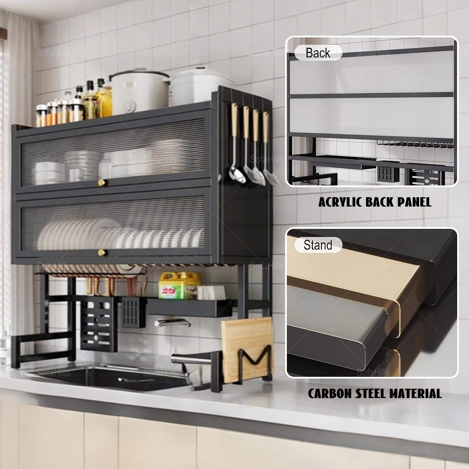 Double Layer Over The Sink Kitchen Sink Shelf Countertop Multifunctional Dish Drain Rack 85CM