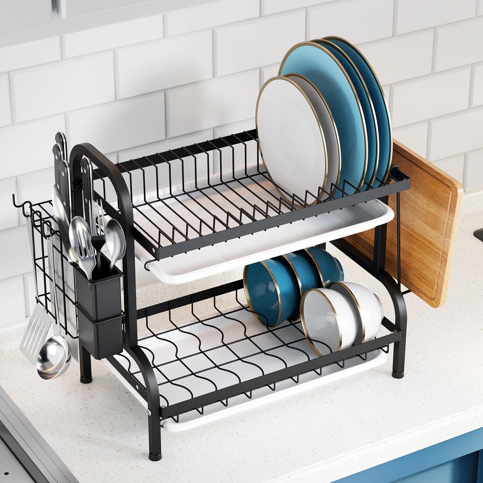 2-tier multi-layered dish drying rack
