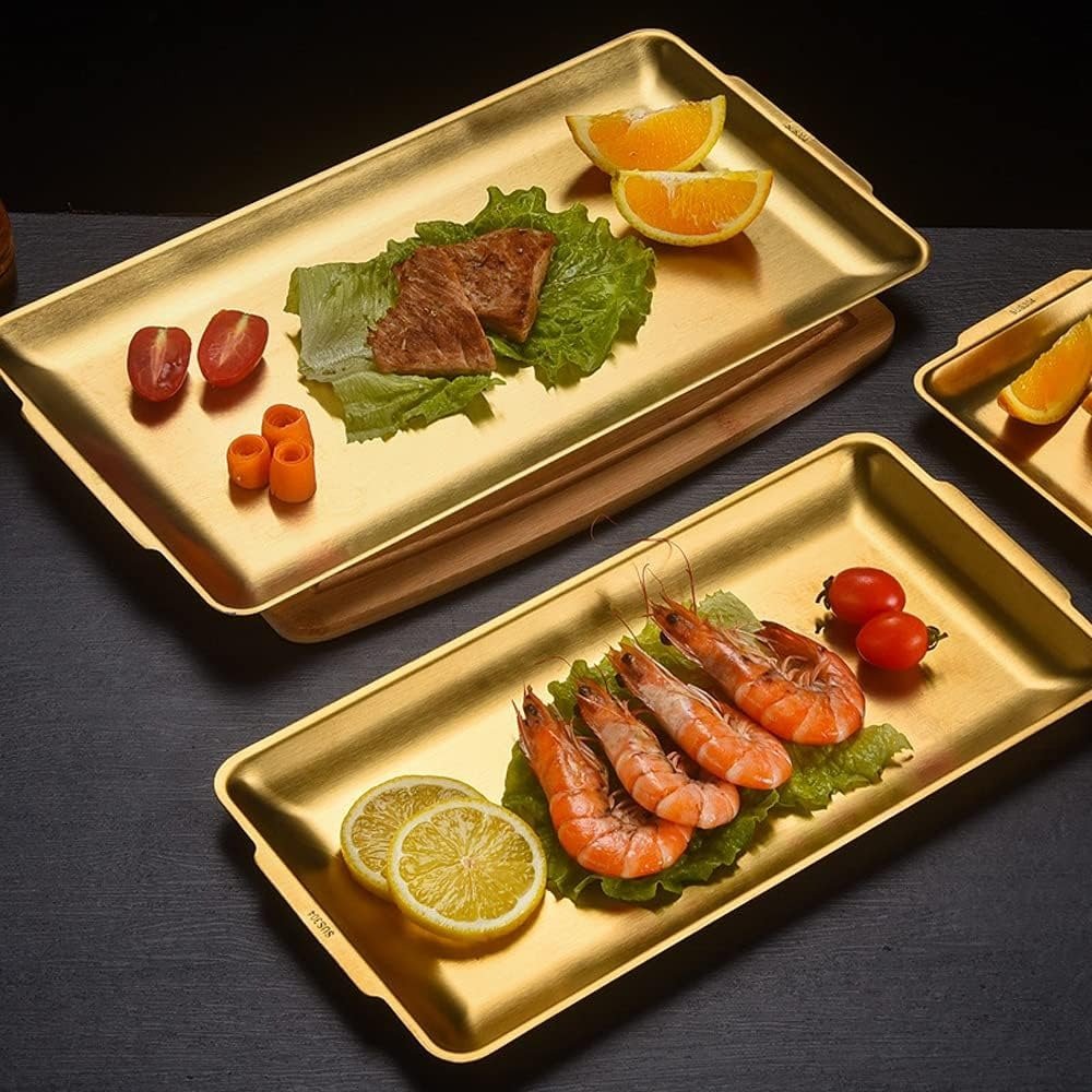 GOLDEN STAINLESS STEEL RECTANGULAR SERVING TRAY