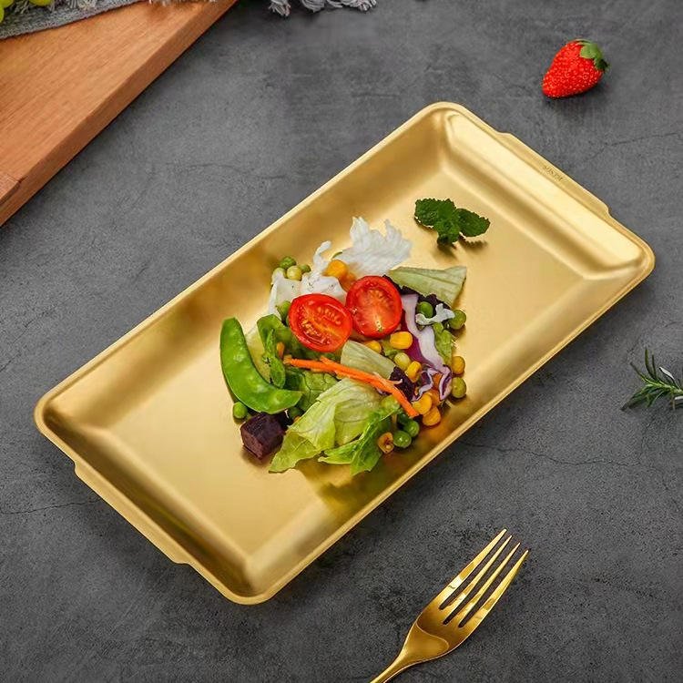 GOLDEN STAINLESS STEEL RECTANGULAR SERVING TRAY