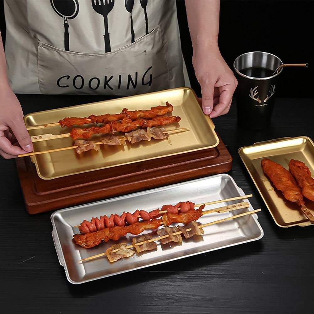 GOLDEN STAINLESS STEEL RECTANGULAR SERVING TRAY