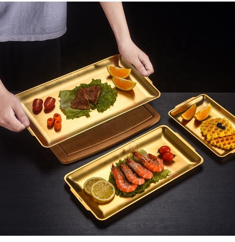 GOLDEN STAINLESS STEEL RECTANGULAR SERVING TRAY