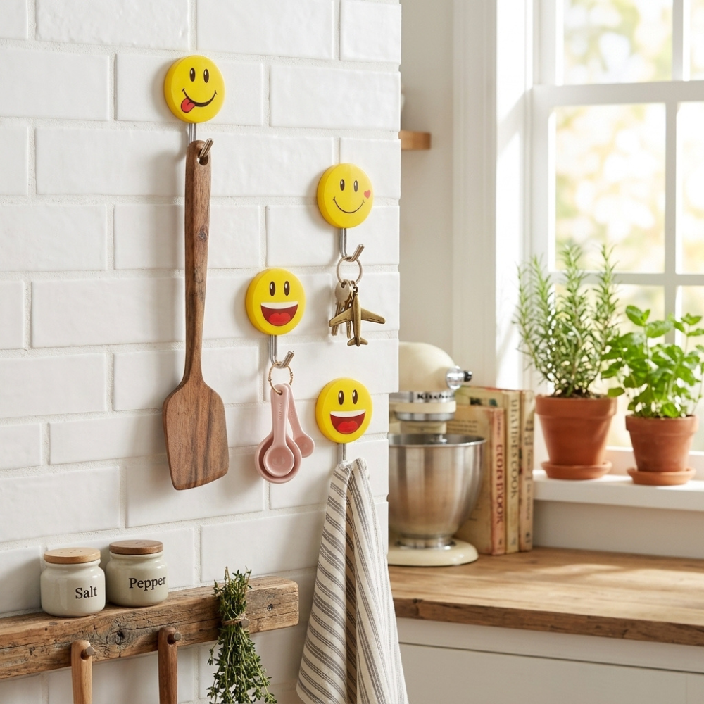 9-Piece Self-Adhesive Smiley Face Wall Hook Set