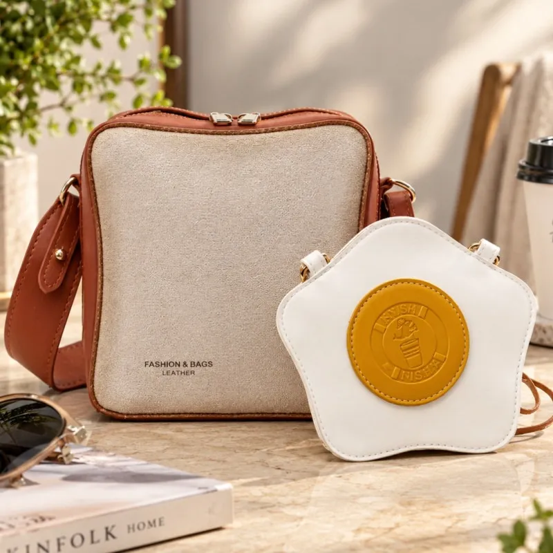 Toast and Egg Design Crossbody Bag Set for Women PU Leather Shoulder Handbags