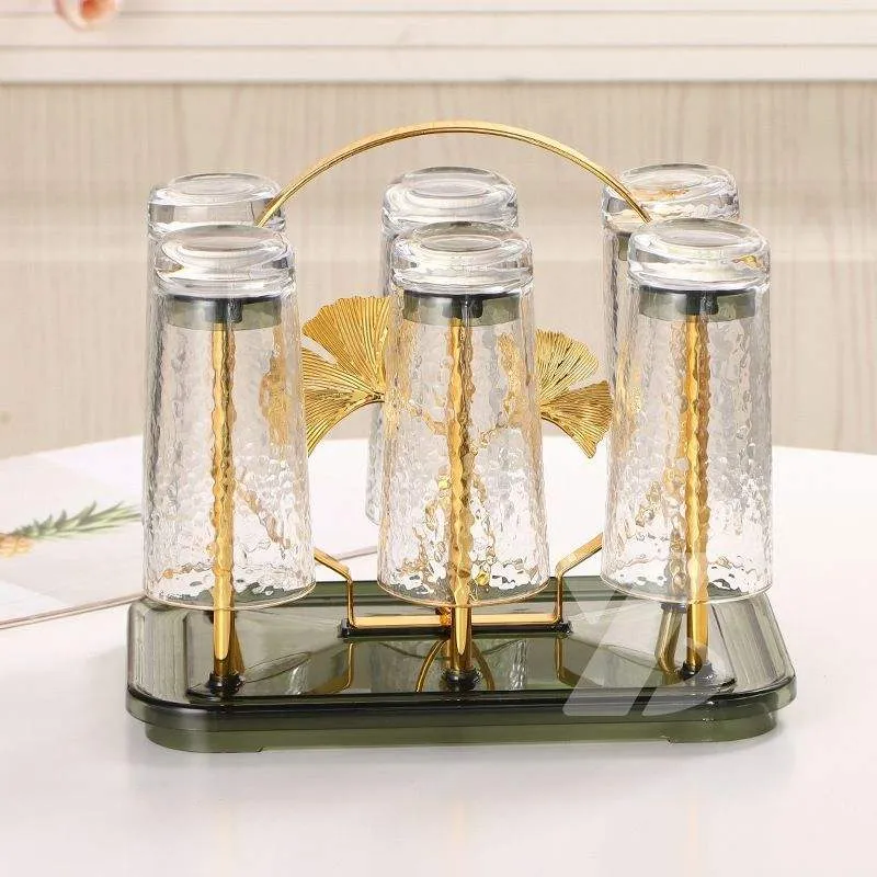 Elegant 6 slots Cup Holder, Cup Drying Rack Shelf, Cup Hanging Drainer, Cup Drain Rack, Countertop Cup Holder for Bottle, Glass, Mug