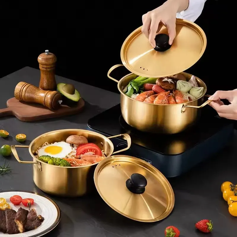 Stainless Steel Instant Noodle Pot With Lid Non-Stick Soup Saucepan Cookware
