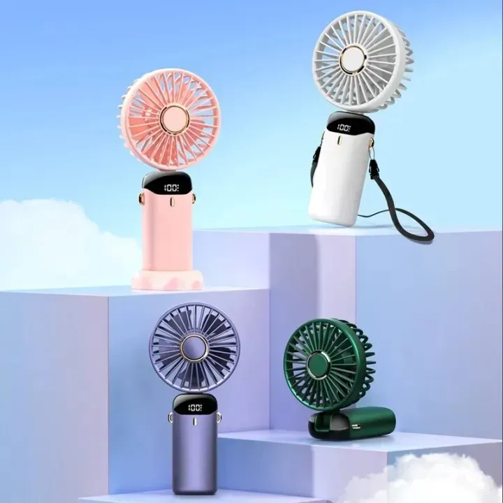 Portable Foldable Mini Fan Rechargeable Digital Display with 5 Speed
