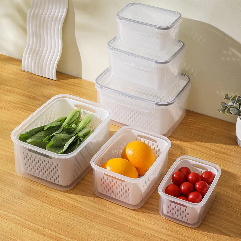 3pcs Detachable Drain Basket Airtight Refrigerator Food Storage Box