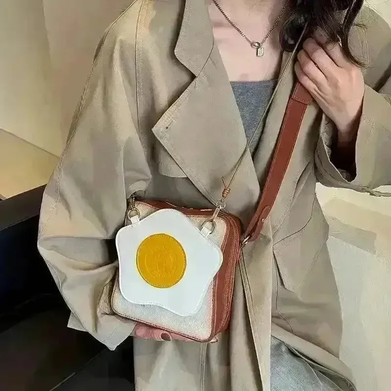 Toast and Egg Design Crossbody Bag Set for Women PU Leather Shoulder Handbags