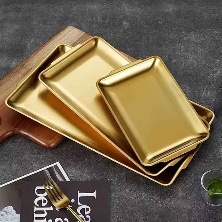 2 Rectangular Stainless Steel Gold Decorative Serving Tray(Large) 33x20 - Image 3