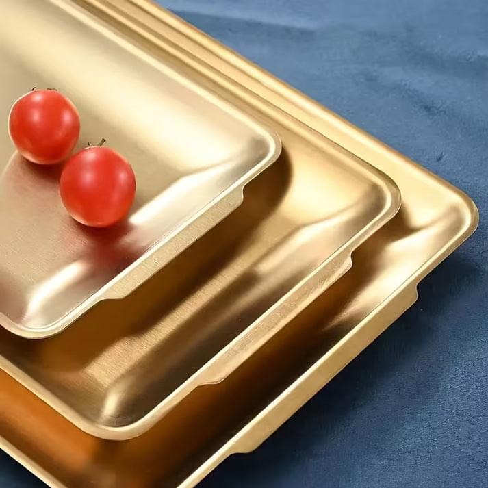 3 Rectangular Stainless Steel Gold Decorative Serving Tray(Large) 33x20 - Image 4