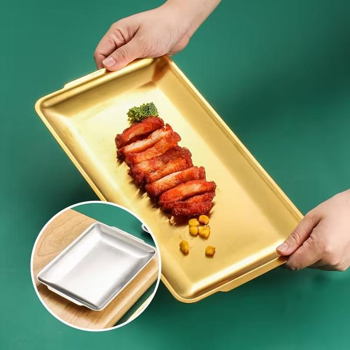 4 Rectangular Stainless Steel Gold Decorative Serving Tray(Large) 33x20 - Image 5