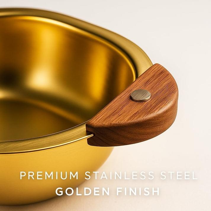 5 Golden Luxe Gravy Bowl – Wooden Handle Elegance - Image 2