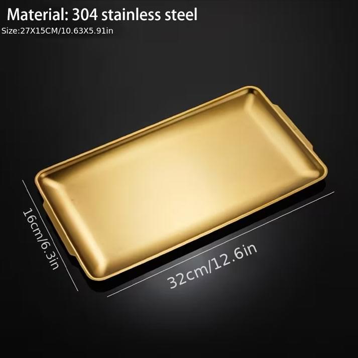 6 Rectangular Stainless Steel Gold Decorative Serving Tray(Large) 33x20 - Image 7