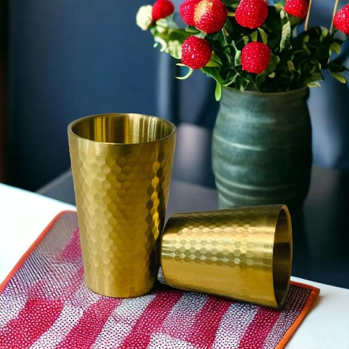 Stainless Steel Drinking Glass Hammered Golden (Small 260ml) - Image 3