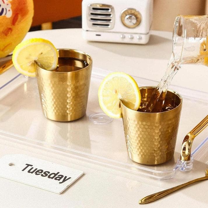 Stainless Steel Drinking Glass Hammered Golden (Small 260ml) - Image 4
