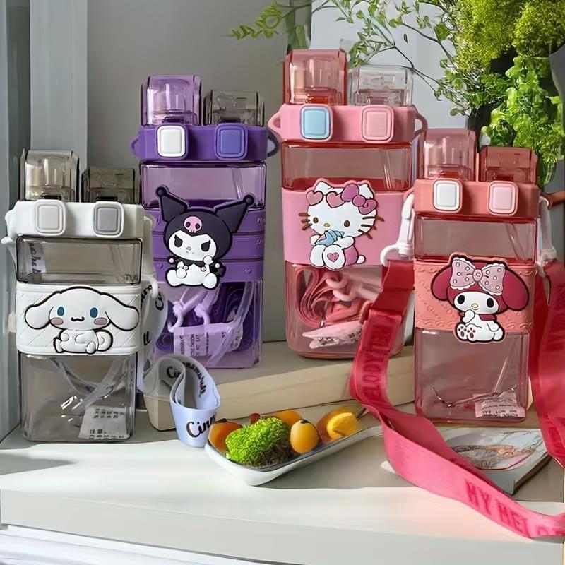 cute cartoon square water bottle with carrying strap cute cartoon square water bottle with carrying strap