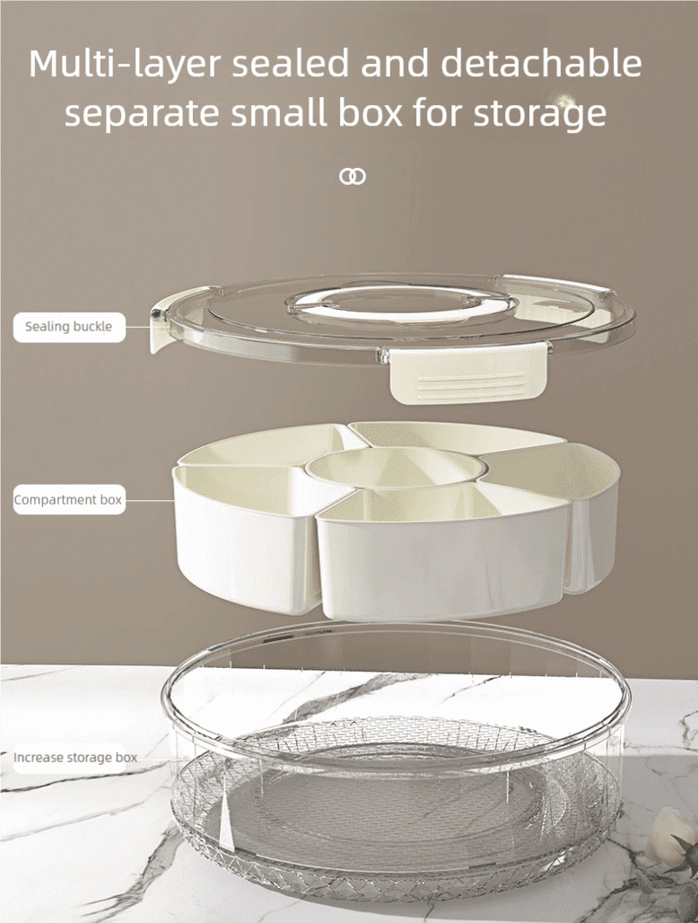 6 compartment round divided serving snack tray box