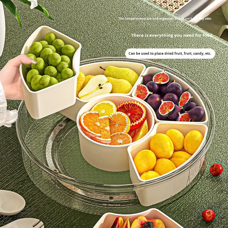 6 compartment round divided serving snack tray box