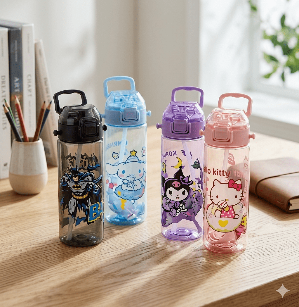 cute cartoon character kids sipper water bottles