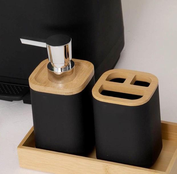 3 matte black bathroom soap dispenser tumbler set