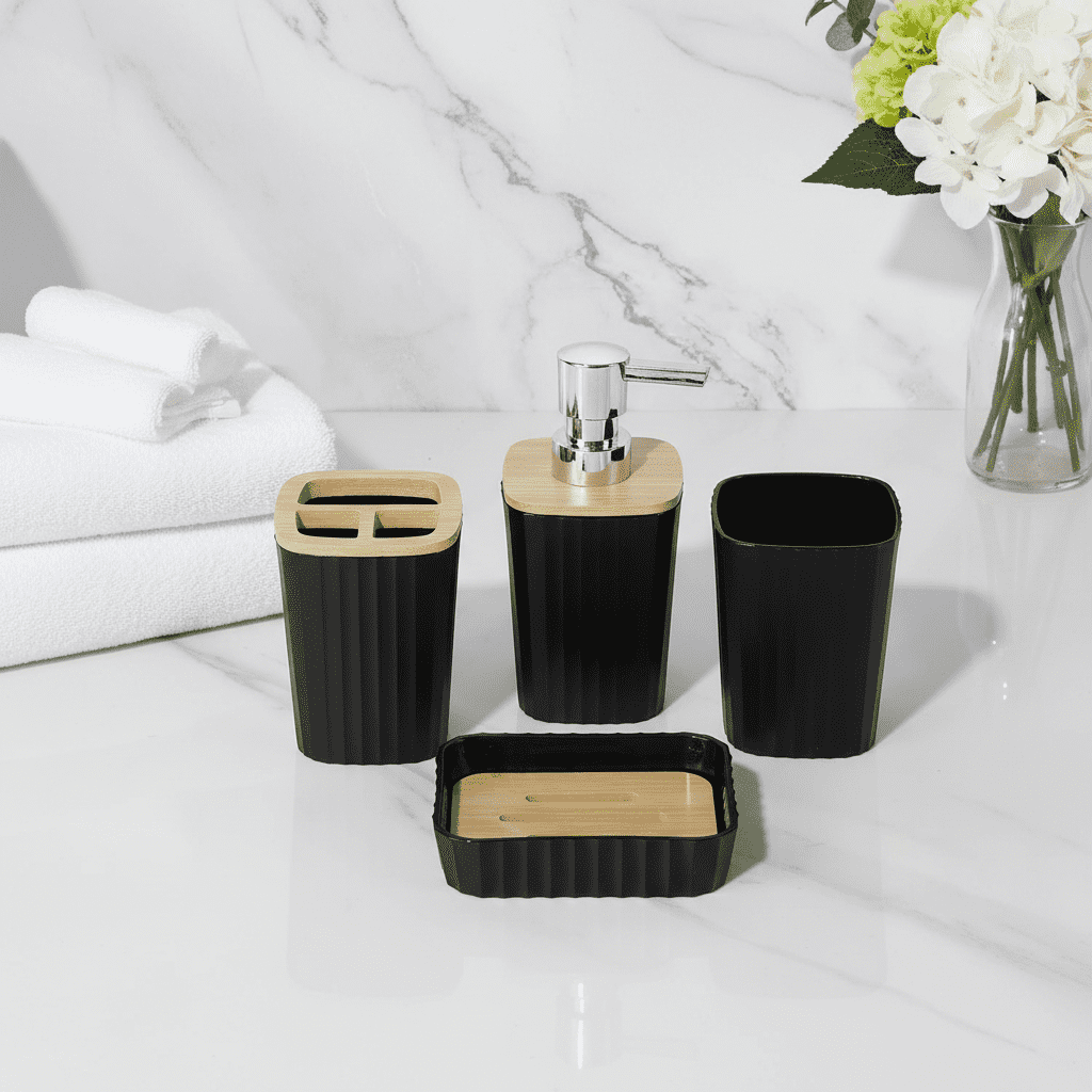 3 matte black bathroom soap dispenser tumbler set