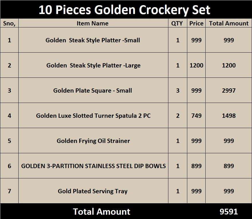 10 pieces golden crockery set design one 10 pieces golden crockery set design one